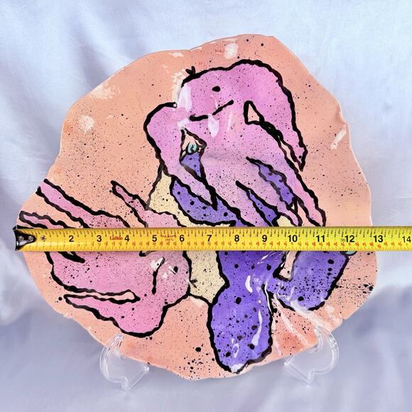 VTG Studio Art Pottery Abstract Pink MONSTERS Bowl 13” Modern 1980s Babat - Picture 10 of 15